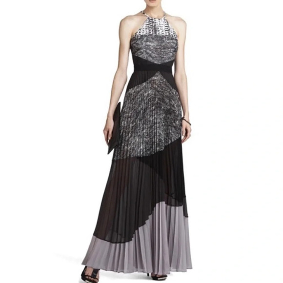 BCBGMAXAZRIA CLARISSA PLEATED HALTER GOWN - Picture 1 of 9
